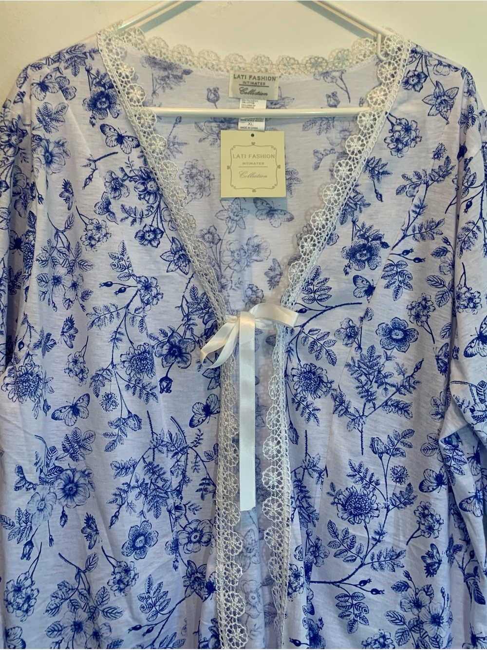 French Country Intimates Blue Floral Butterfly Bed Jacket Loungewear Cardigan